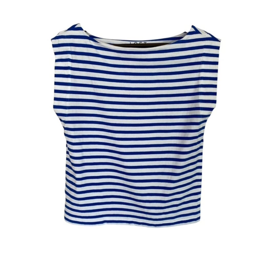LOFT Royal Blue and White Striped Cotton Top - Small
